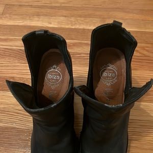 Black leather high heel ankle booties